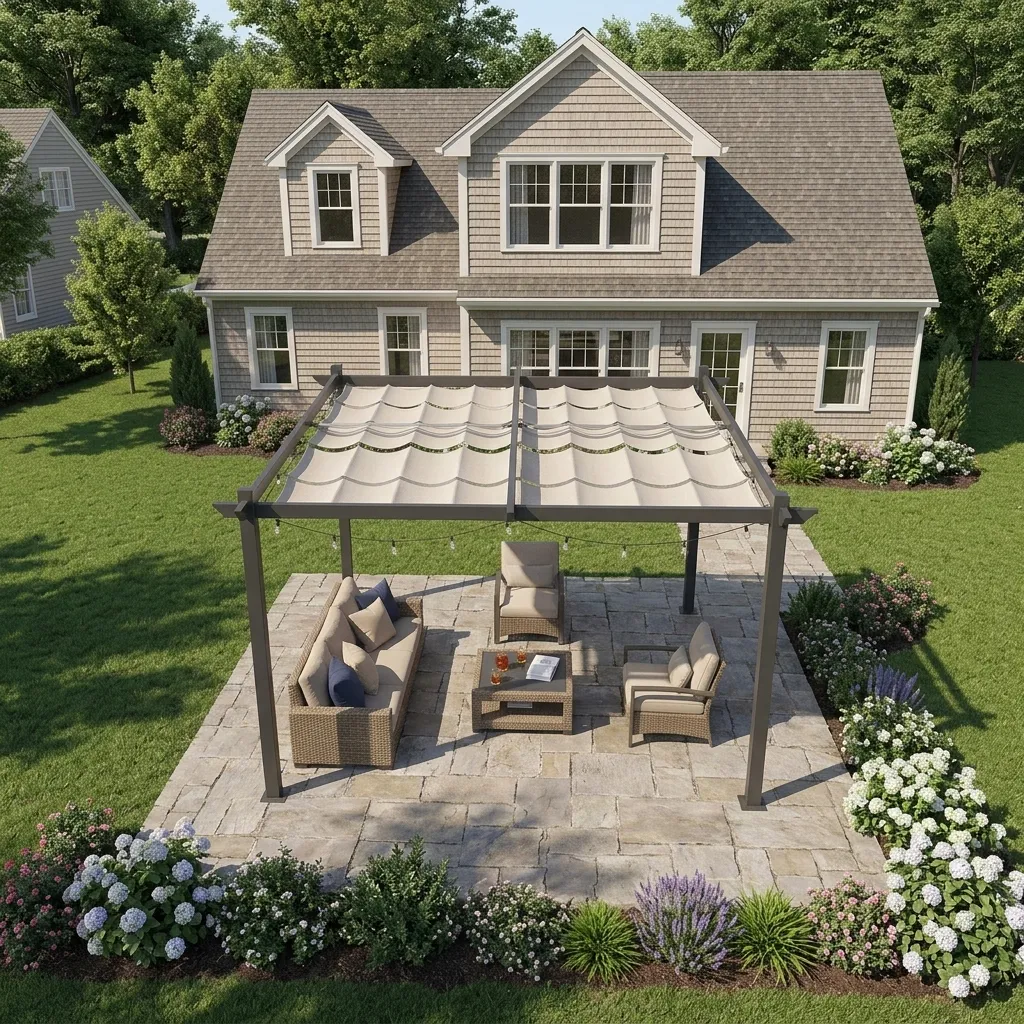 certifiedOutdoor Freestanding Aluminum Pergola With Retractable Shade Canopy, Waterproof Wave Canopy Gazebo For Backyard PatioReorder rate 20%