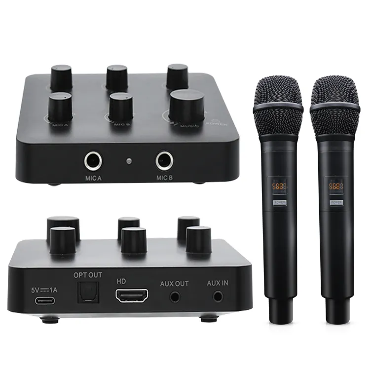 certifiedSmart HDTV Home Theatre Wireless Karaoke System with Dynamic Handheld Microphone 100ft Range Plastic BT/Android Active Subwoofer