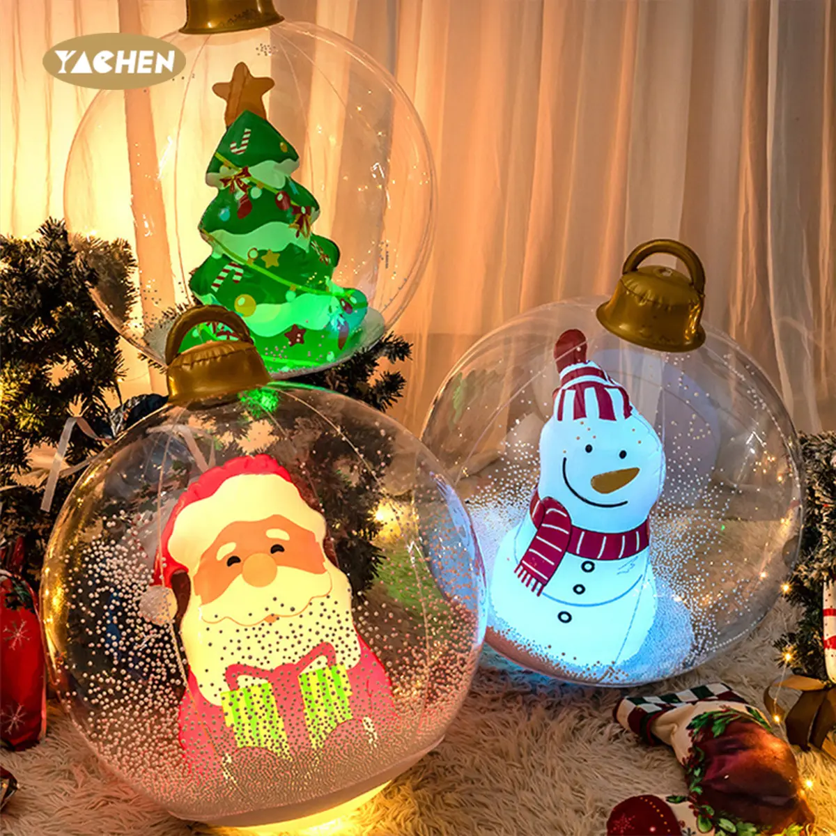 certifiedYACHEN Inflatable Christmas Ornament Ball LED Santa Snowman Tree Christmas Inflatable Decoration for Xmas Outdoor HomeReorder rate 15%