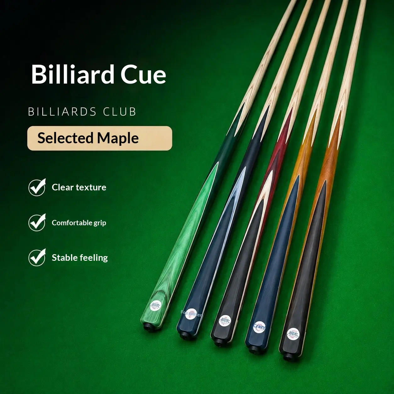 Champion-Style Chinese Black Eight Pool Cue Domestic-Made Solid Wood Large Tip Tournament-Grade Billiard Hall Home Use Cue