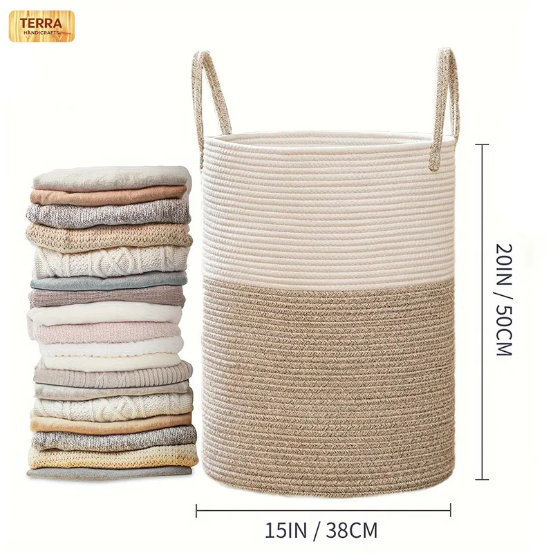Cheap Cotton Rope Laundry Basket Hamper Collapsible with Reinforced Handles Machine Washable Organizers for Toys Towels