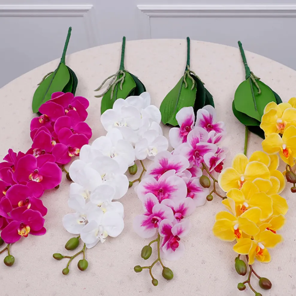 Cheap Price 12 Heads 2 Branches Silk Material Orchid Plants Artificial Orchid Flower Seedlings for Decoration