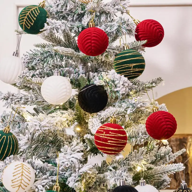 Christmas Ball Decorations Ball Set Premium High Quality Eco-friendly Plastic Flocked & Painted Ornaments for Christmas Trees