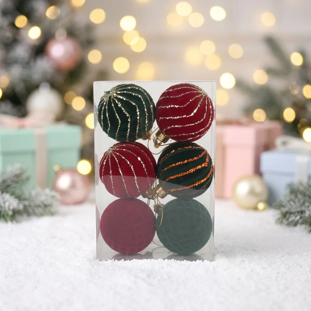 Christmas Pom-Pom Decoration 3.15/cm Inch Painted Christmas Ball Set Christmas Tree Decoration Set Holiday Decoration 6PK