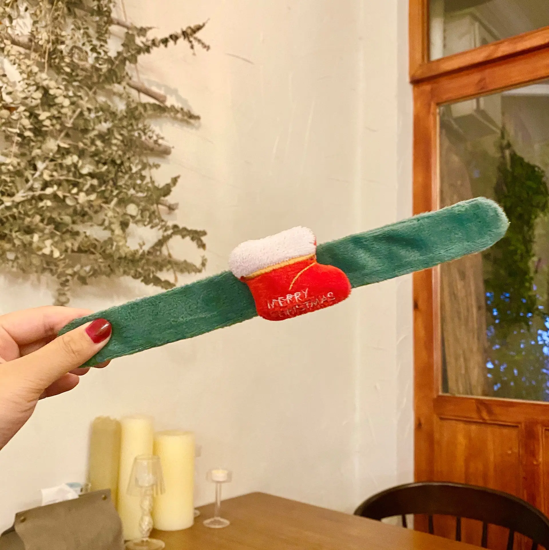 Christmas Slap Bracelets Red Cloth Woven Promotional Embossed Children Snap Waistband Reindeer Novelty Kids Boys Girls