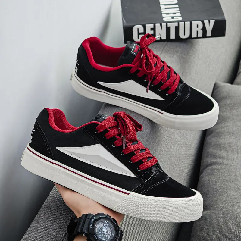 Colorful Retro Light Weight Canvas Lace-up Shoes Thick Sole Height Increasing Sports Casual Men's Anti-Slippery Autumn