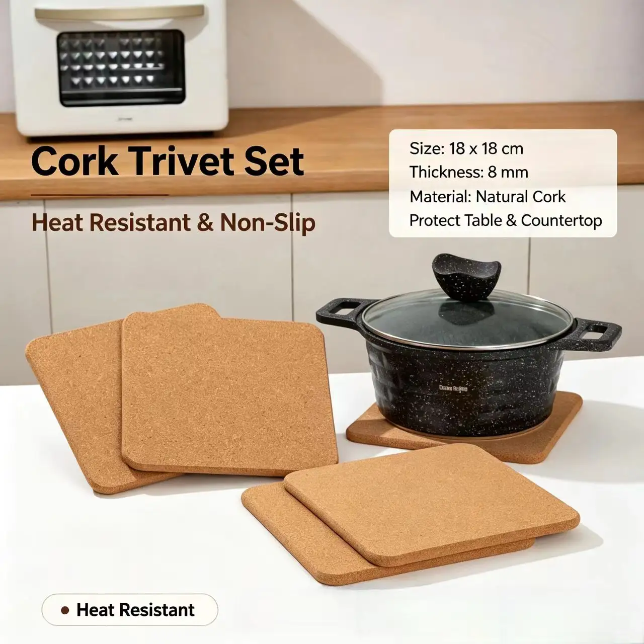 Cork Trivet Mat,Natural Heat Resistant Non Slip Pot Pad,Protect Kitchen Countertop for Hot Pot Pan Home Table Decor