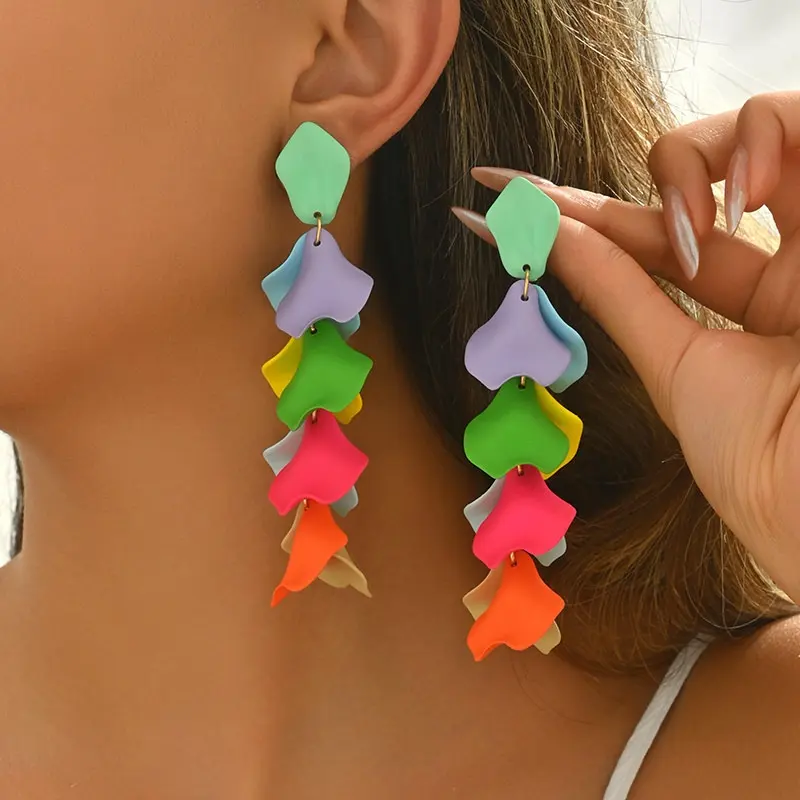 Cross-border Niche Design Exaggerated Colorful Petal Acrylic & Resin Women's Cute Long Tassel Drop Earrings AccessoriesPKR 6,298 off shippingDelivery by 11 DecReorder rate 46%