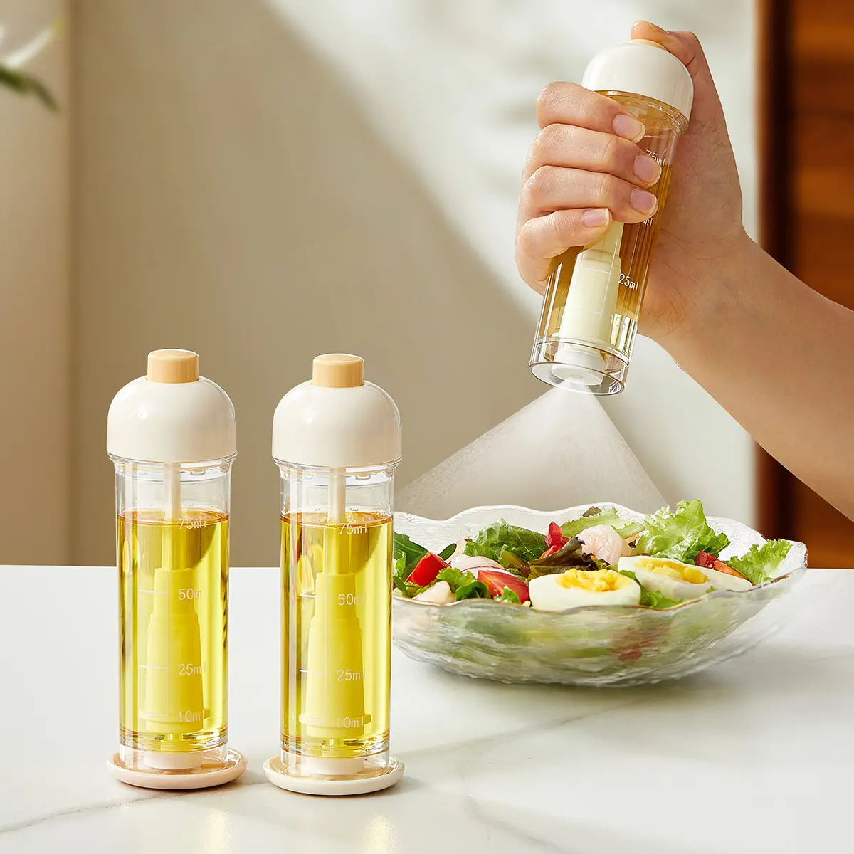 Custom 100ml Bottom Oil Sprayer Dispenser Circular Fine Mist Downward Cooking Oil Spray Bottle for Kitchen Air Fryer Salad BBQReorder rate 24%