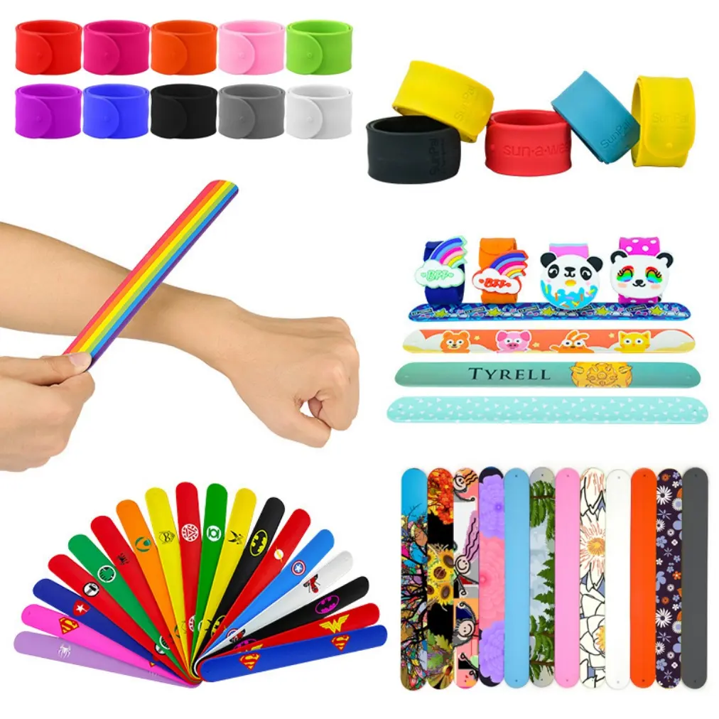 Custom Eco-Friendly Silicone Slap Bracelet with Folk Art Design Screen Printed Logo for Promotional Use