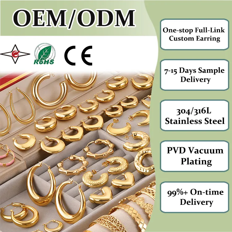 Custom Minimalist Gold Colourful 316 Stainless Steel C Shape Chunky Hoop Earrings for Women Fashion Hoop Earings JewelryPKR 6,298 off shippingDelivery by 23 DecReorder rate 15%