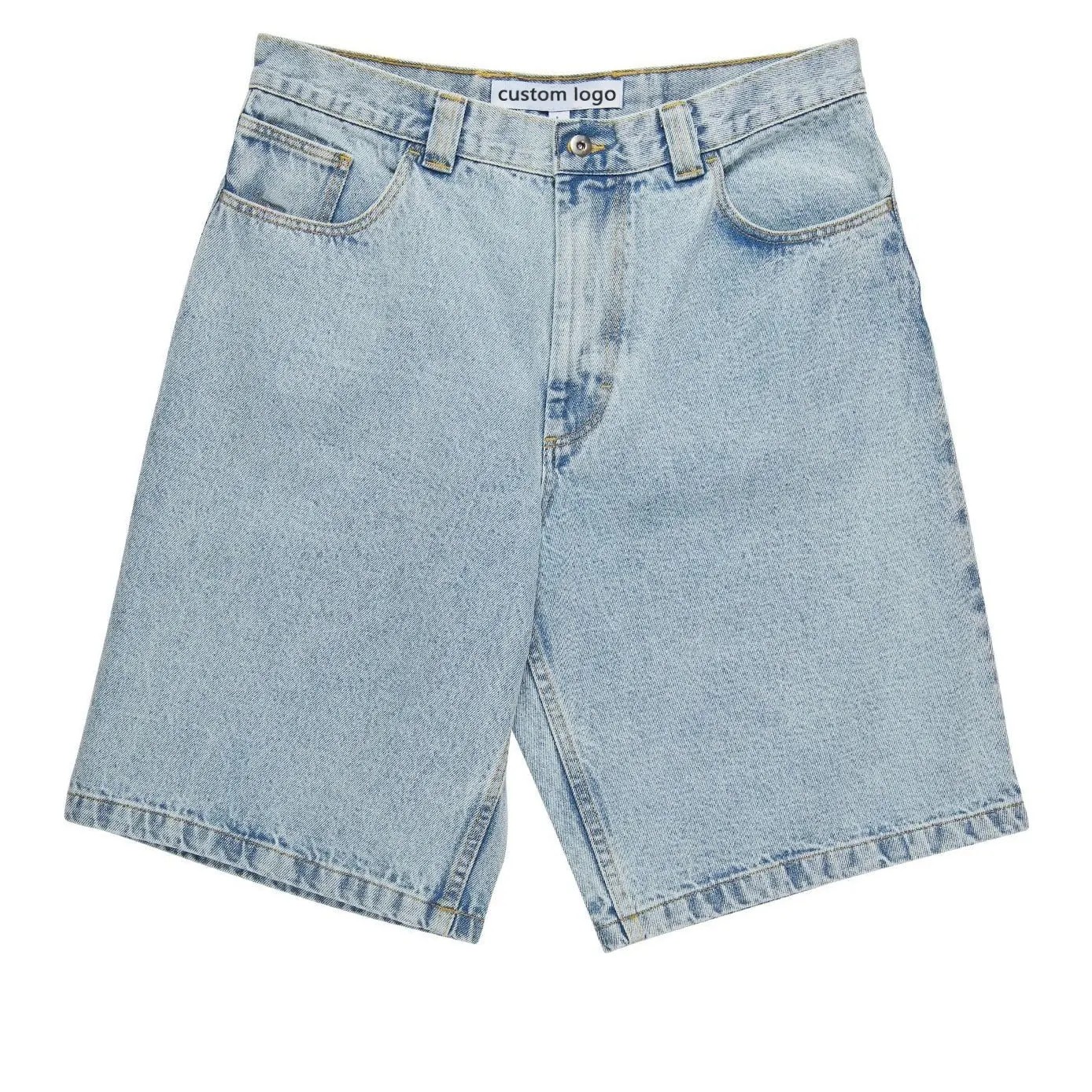 Customized Manufacturer Men Zipper Fly Loose Fit 100%Cotton Heavyweight Denim Pants Baggy Jeans Jorts Skate ShortsReorder rate 34%