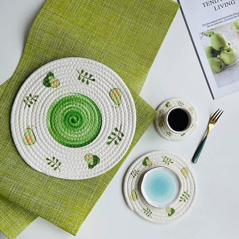 D-HOME CD20220411ms Cross-Border Ins Wind Insulation Pot Mat Woven Cotton Rope Meal Mat Creative Printing Coaster Pad Mat