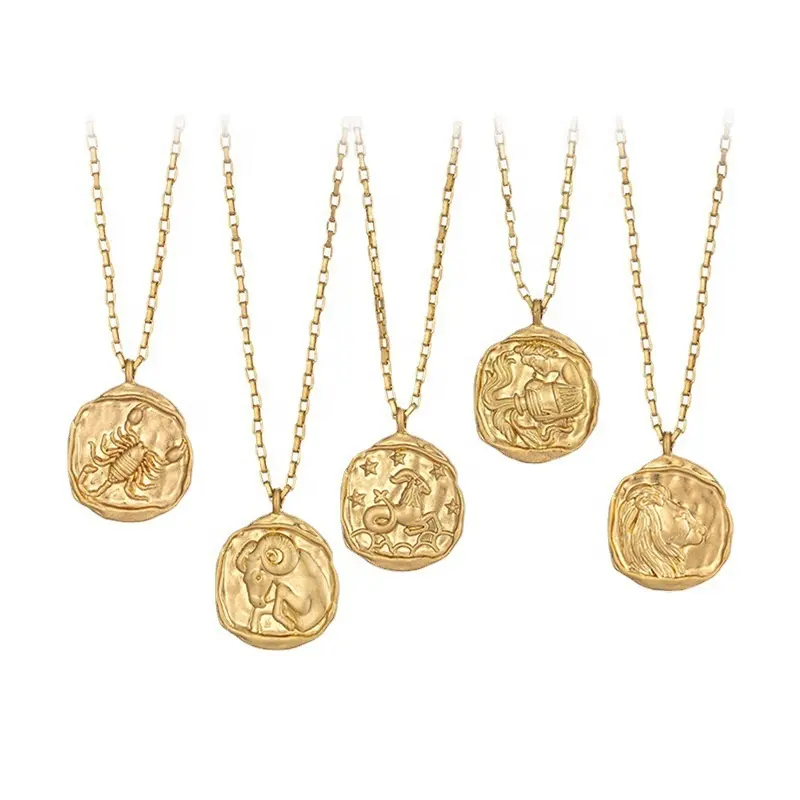 DEYIN 2024 Vintage 12 Zodiac PVD PlatedStainless Steel Relief Necklace Pendant Waterproof Jewelry for WomanReorder rate 50%