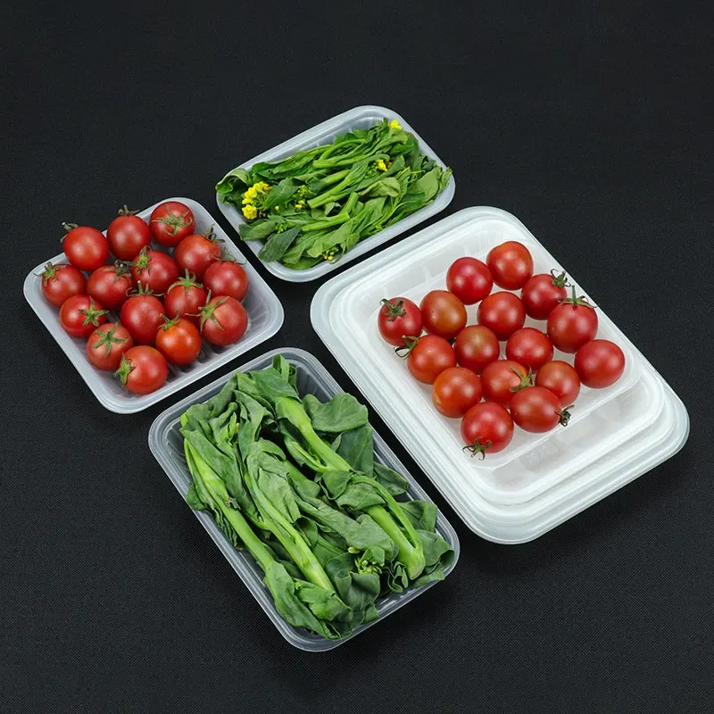 Disposable Fresh Food Tray Supermarket Fruit Vegetable Semi-Transparent Rectangular Plastic Tray Model 1912 100 Pieces Packaging