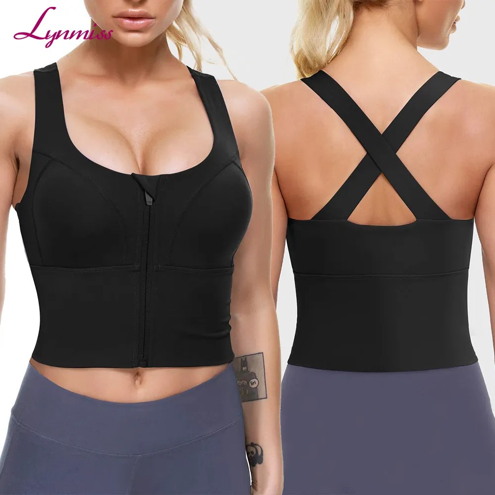 Durable Ropa De Mujer Deportiva Buttery Soft U Neck Front Zipper Crisscross Straps Sports Bra BodyshaperReorder rate 21%