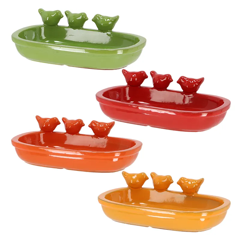 Esschert Design New Vintage Colors Wholesale Water Birdbath Terracotta Ceramic Garden Bird Bath For Outdoor