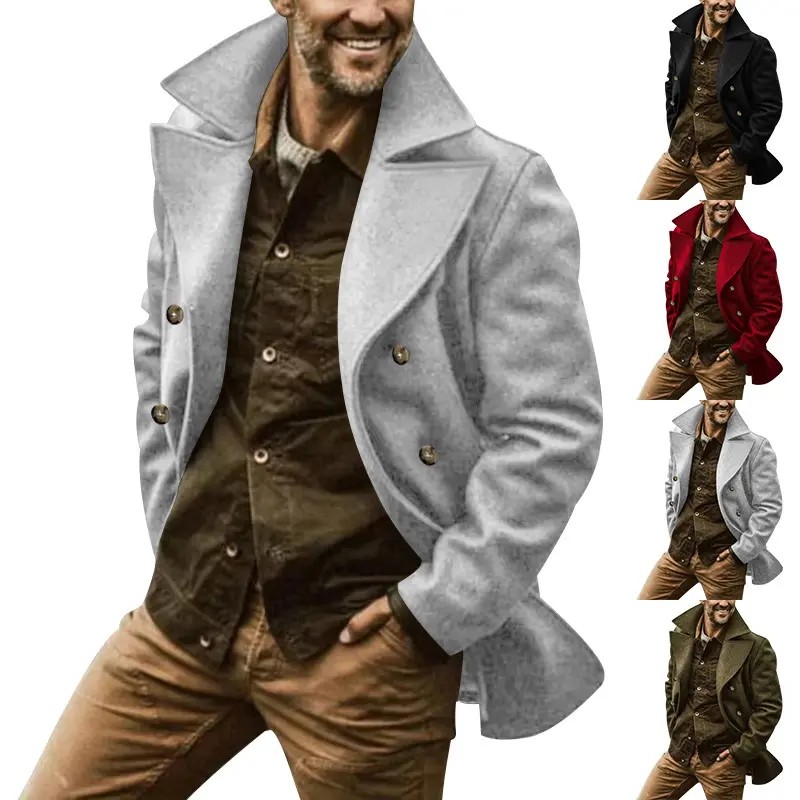 European American Spring/Autumn Mens Overcoat Mid-Length Lapel Collar Turn-down Collar Composite Space Trench Coat