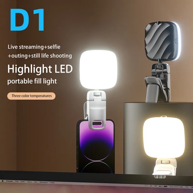 Factory wholesale D1 universal selfie LED flash, portable phone USB charging LED selfie light, smartphone accessory
