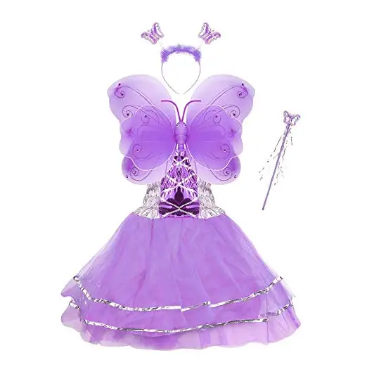 Fairy Princess Costume Set Include Headband Butterfly Fairy Wing Tutu Skirt Butterfly Wand for 2-12 Years Girls Birthday