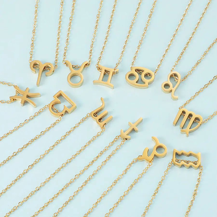 Fashion Jewelry Clavicle Necklace Pvd 18k Gold Plated Stainless Steel Women's Constellations Pendant Necklaces 12 Horoscope Gift
