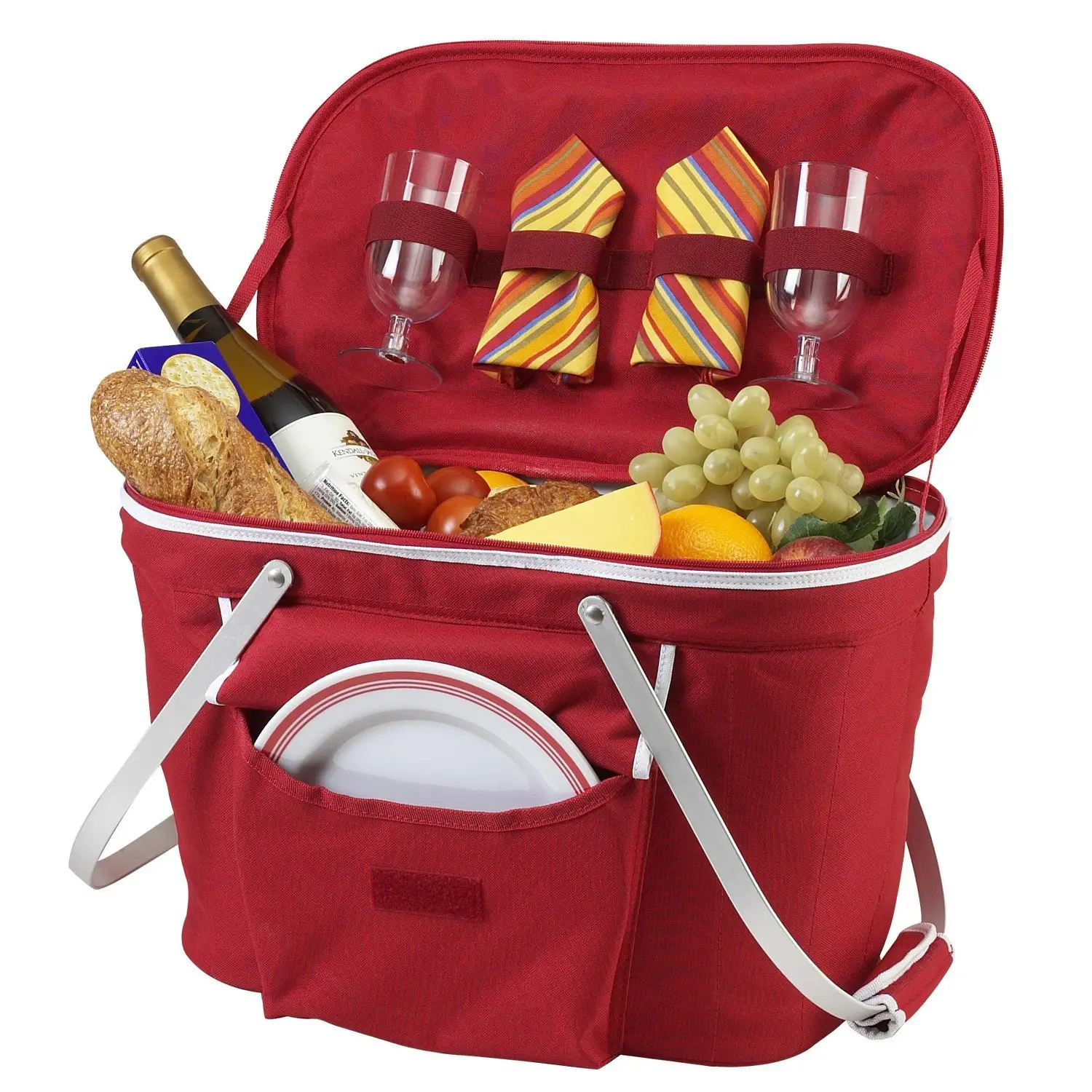 Fashion Polyester Collapsible Insulated Market Tote Picnic Basket for 2 Persons