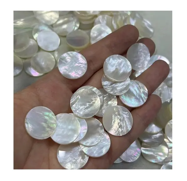 Flat, shimmering shell beads crafted from mother of pearl for necklaces, bracelets, and gifts