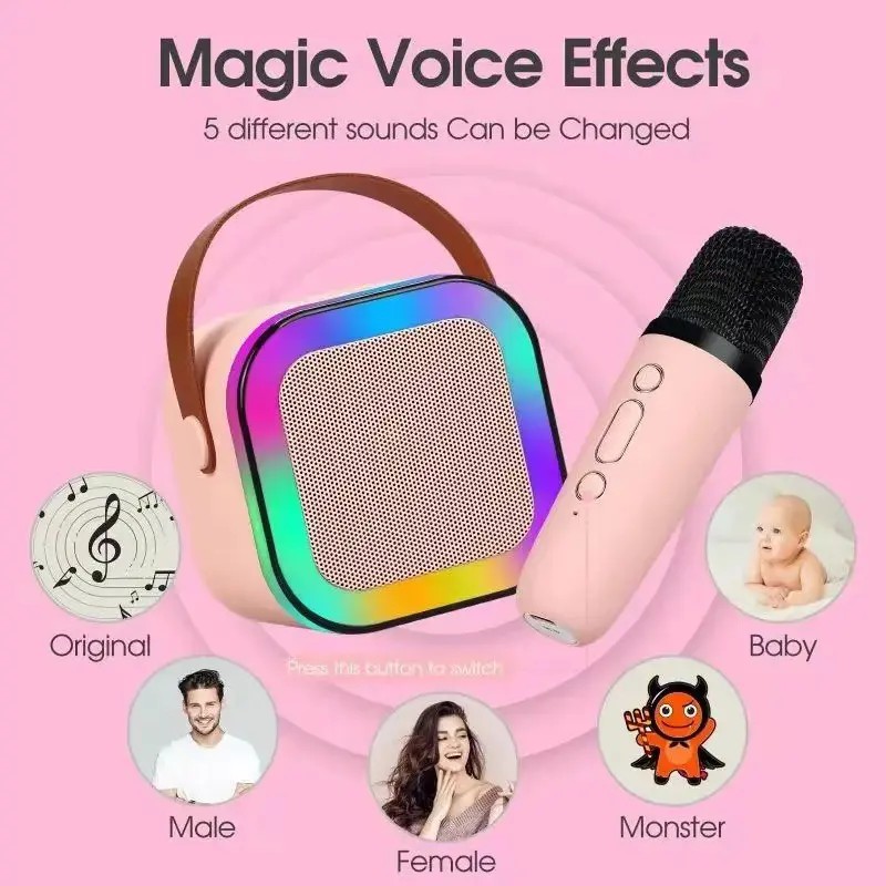 For K12 Karaoke Machine Portable 5.3 PA Speaker System Wireless Microphones Voice Effects Home Family Singing Children'sReorder rate 33%