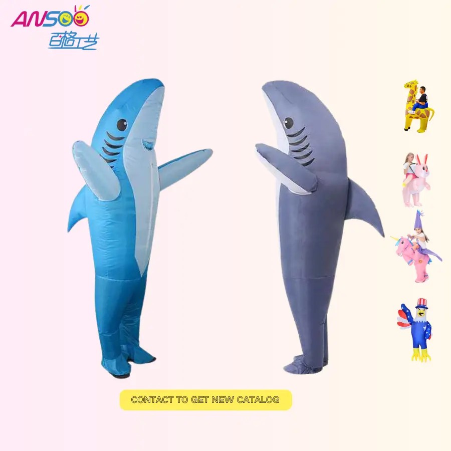 Funny Party Adult Cosplay Blue Shark Fully Body Inflatable Costumes Custom Animal Design Halloween Carnival Mascot CostumesReorder rate 27%