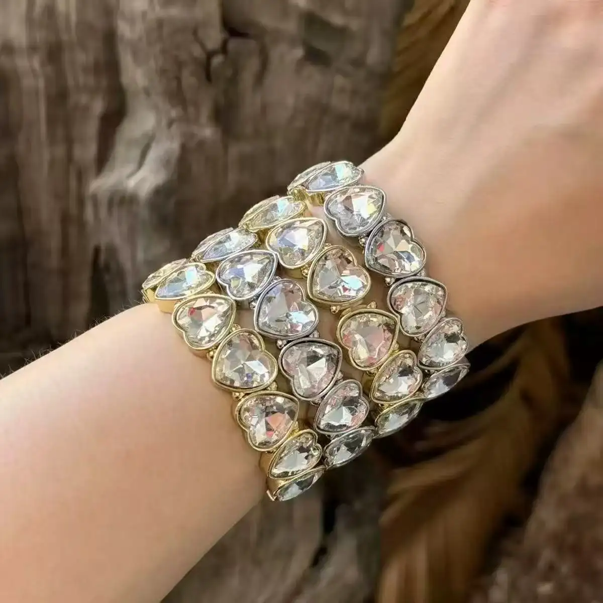 Ginee-Heart Crystal Bracelet Pearl Cross Bracelet Stackable Bracelet Women Sweet Wrist JewelryReorder rate 62%