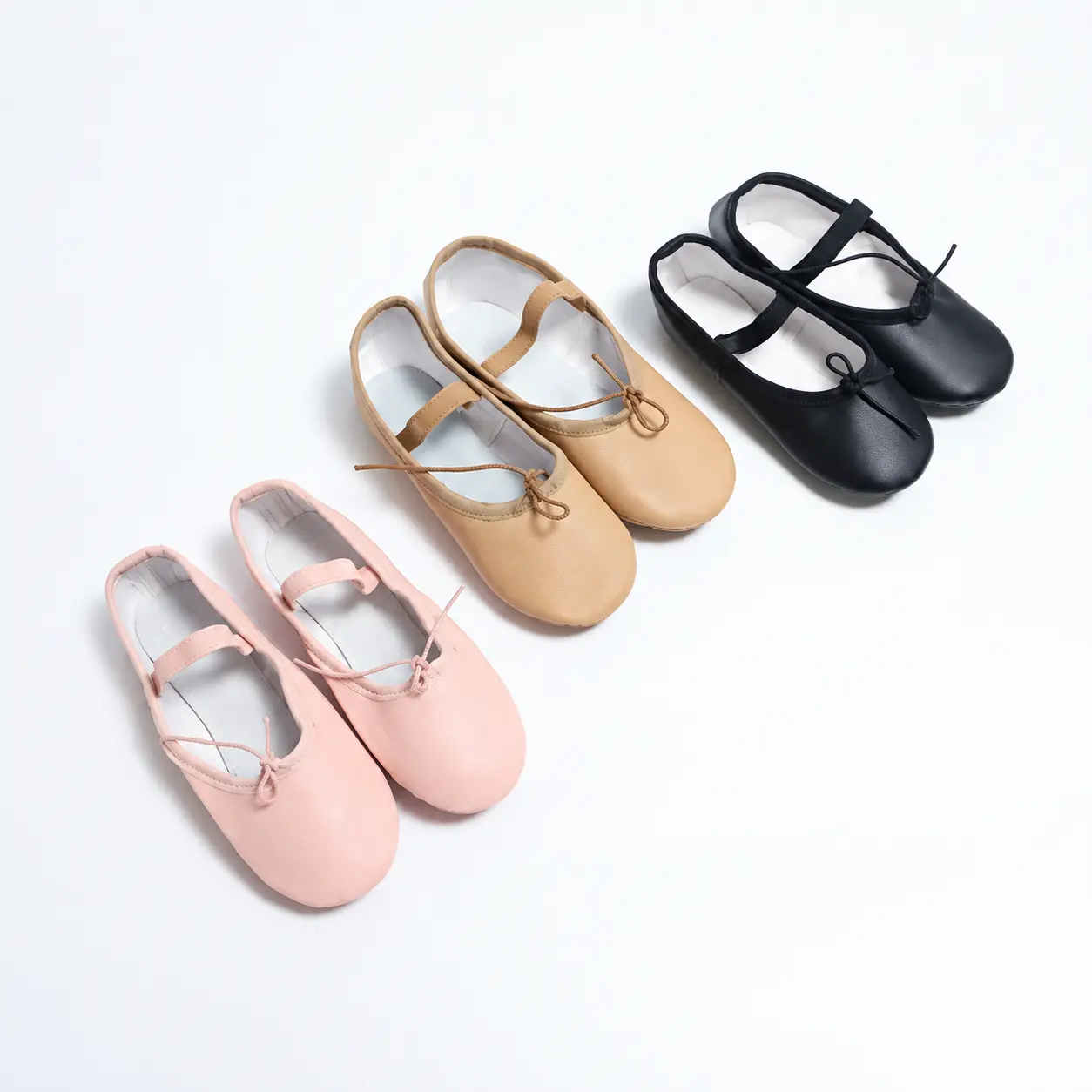 Girls Soft Ballet Shoes for Children & Adults PU Upper Cotton Lining Genuine Leather Outsole Flat Lace-Up Model PU511-B