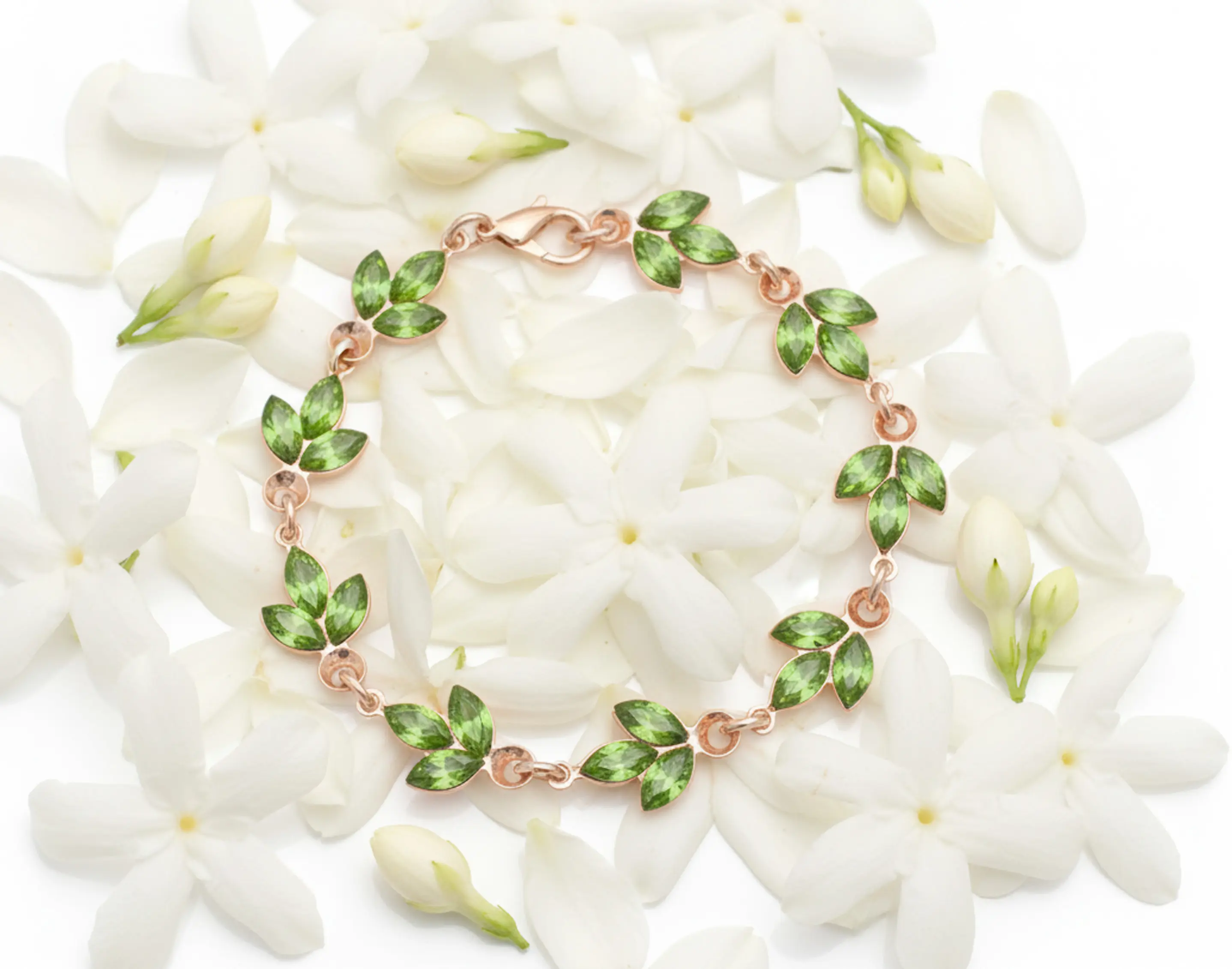 Green Peridot Crystal Leaf Chain Bracelet Unisex Romantic Jewelry Gift Tanya Gems and Jewellery Model TG40069BR Trendy