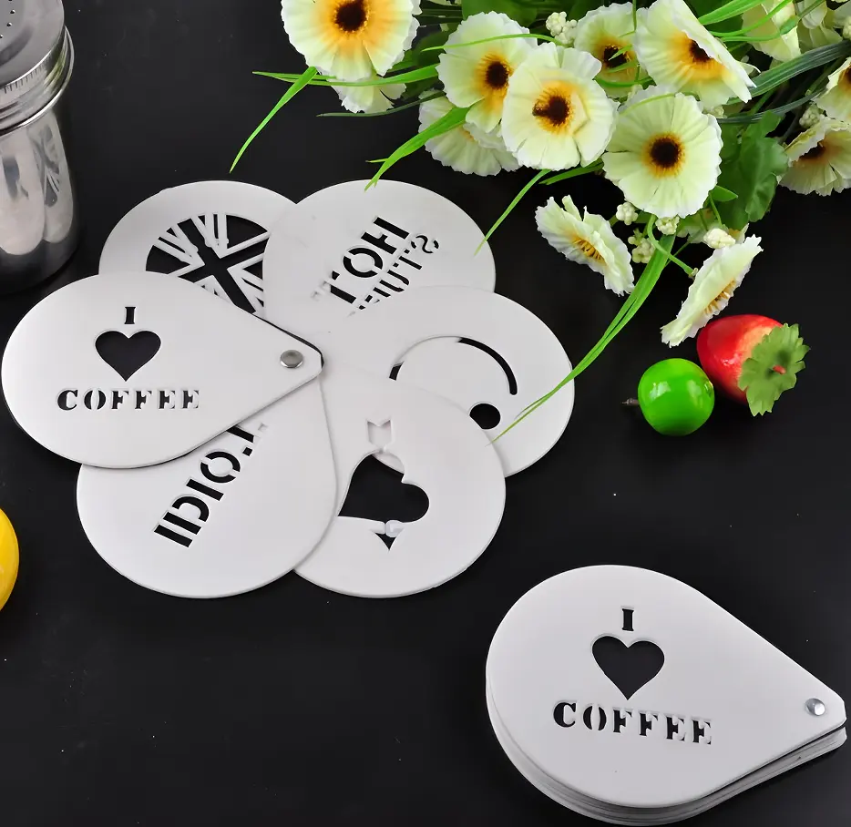 Greenwell Coffee Stencil 6-Piece Latte Art Stencils Food Grade Custom for Cupcake Cake Cappuccino Mousse Hot ChocolateReorder rate 20%