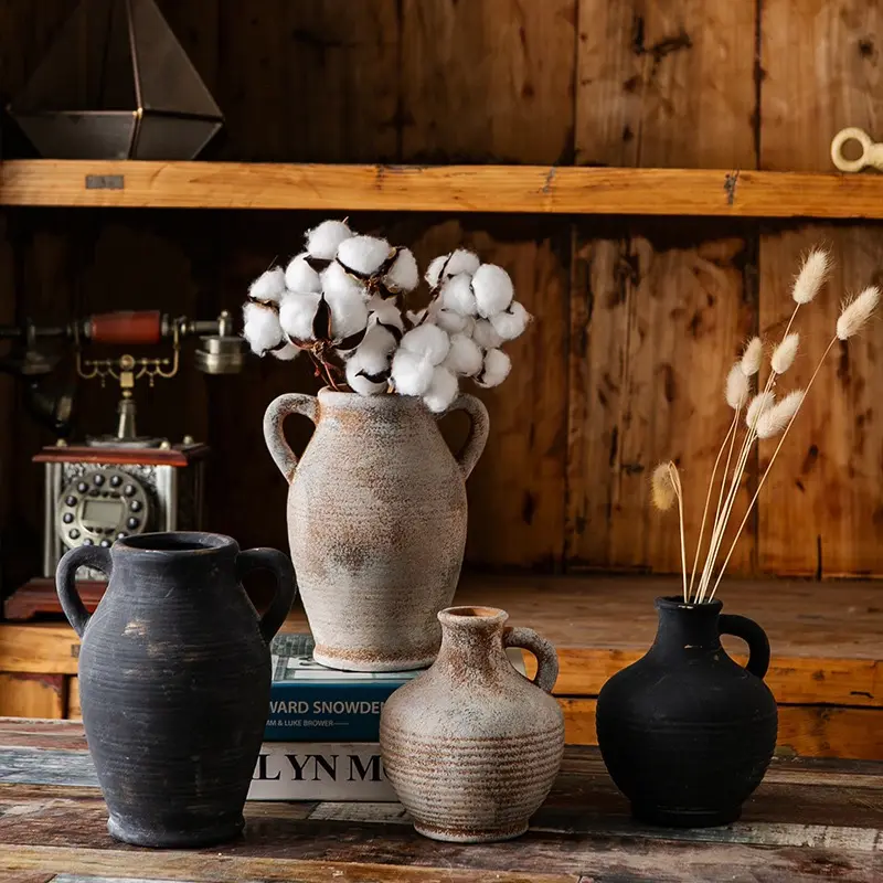 Handles Design Terracotta Vase Home Decor Small Ceramic Clay Flower Vases for Dried Flowers Fresh BouquetsReorder rate 33%