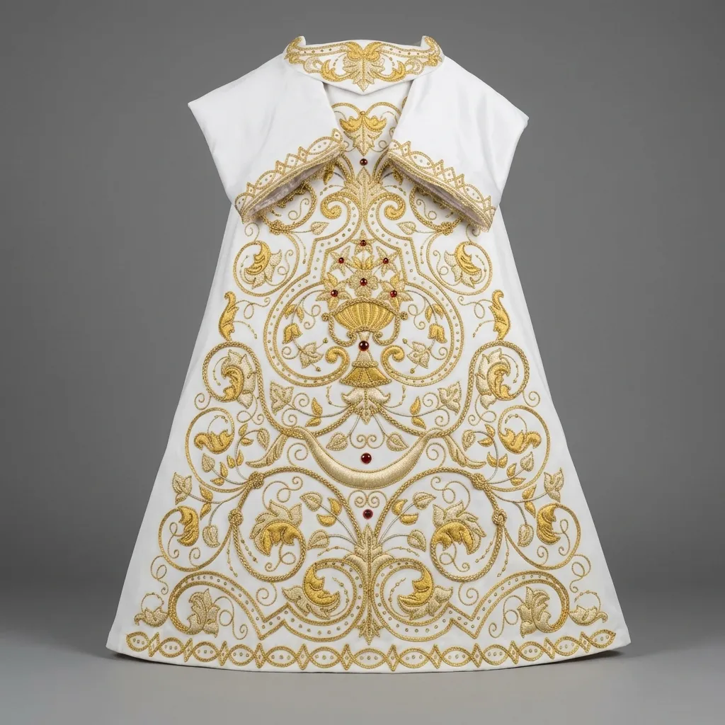 Handmade Silk Gold Bullion Wire Embroidered Church Vestment White Liturgical Chasuble Ornate Clergy Robe Priest Spring Winter