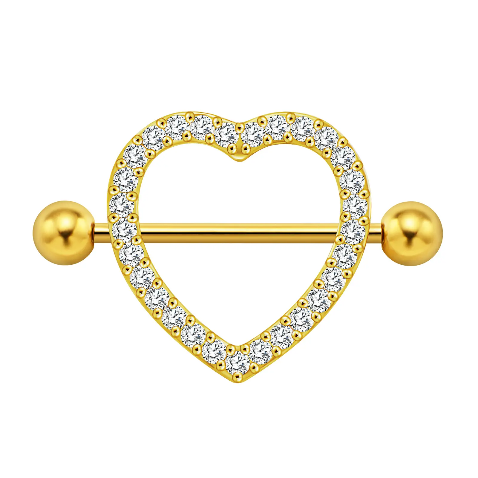 Heart Shape CZ Nipple Barbell 316L Stainless Steel 1.2*16mm Gold Plated Nipple Ring Body Piercing Jewelry for WomenReorder rate 50%