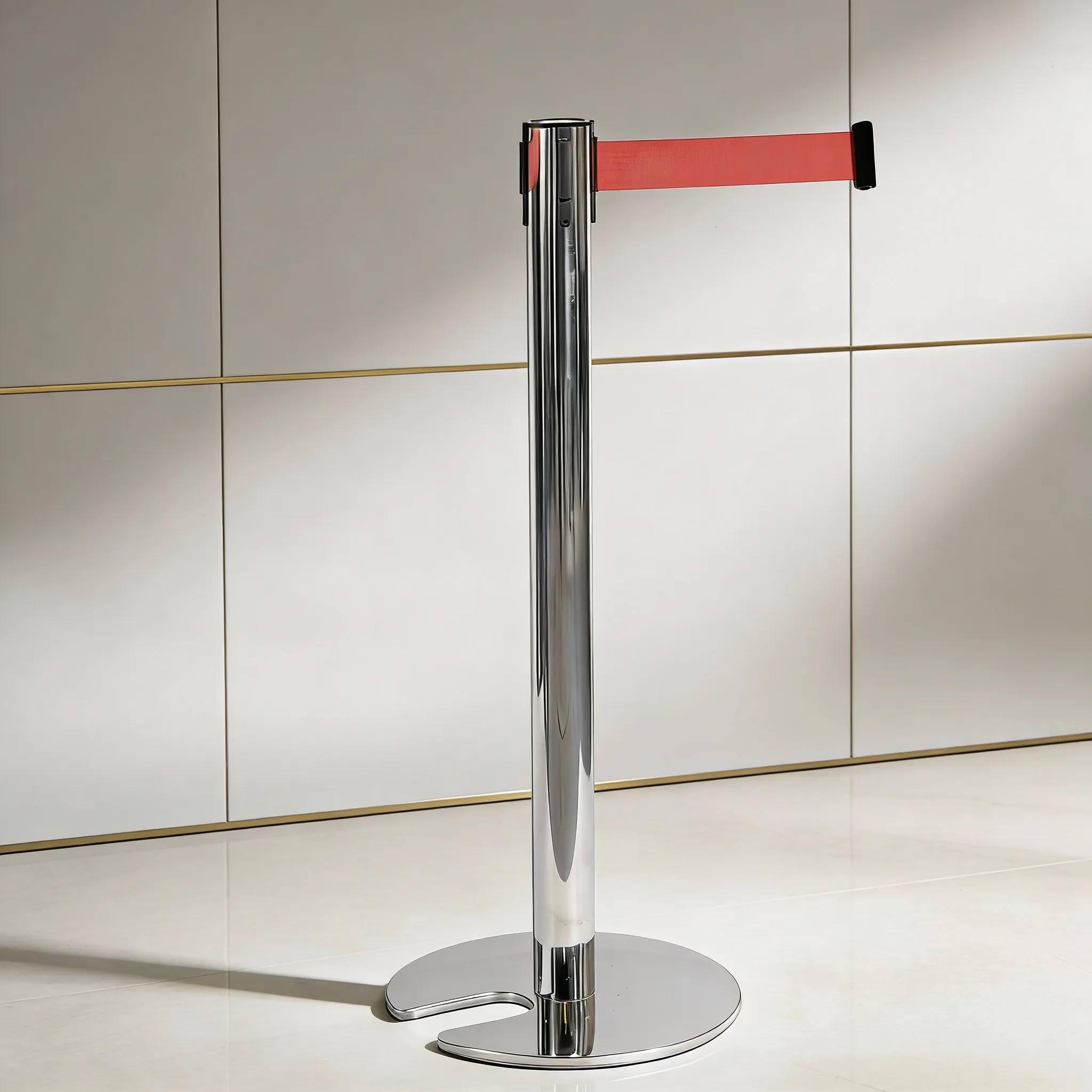 Heavy Duty Silver Queue Post With 63mm Stainless Steel Pole And 360mm Cast Iron Base For Public Venues
