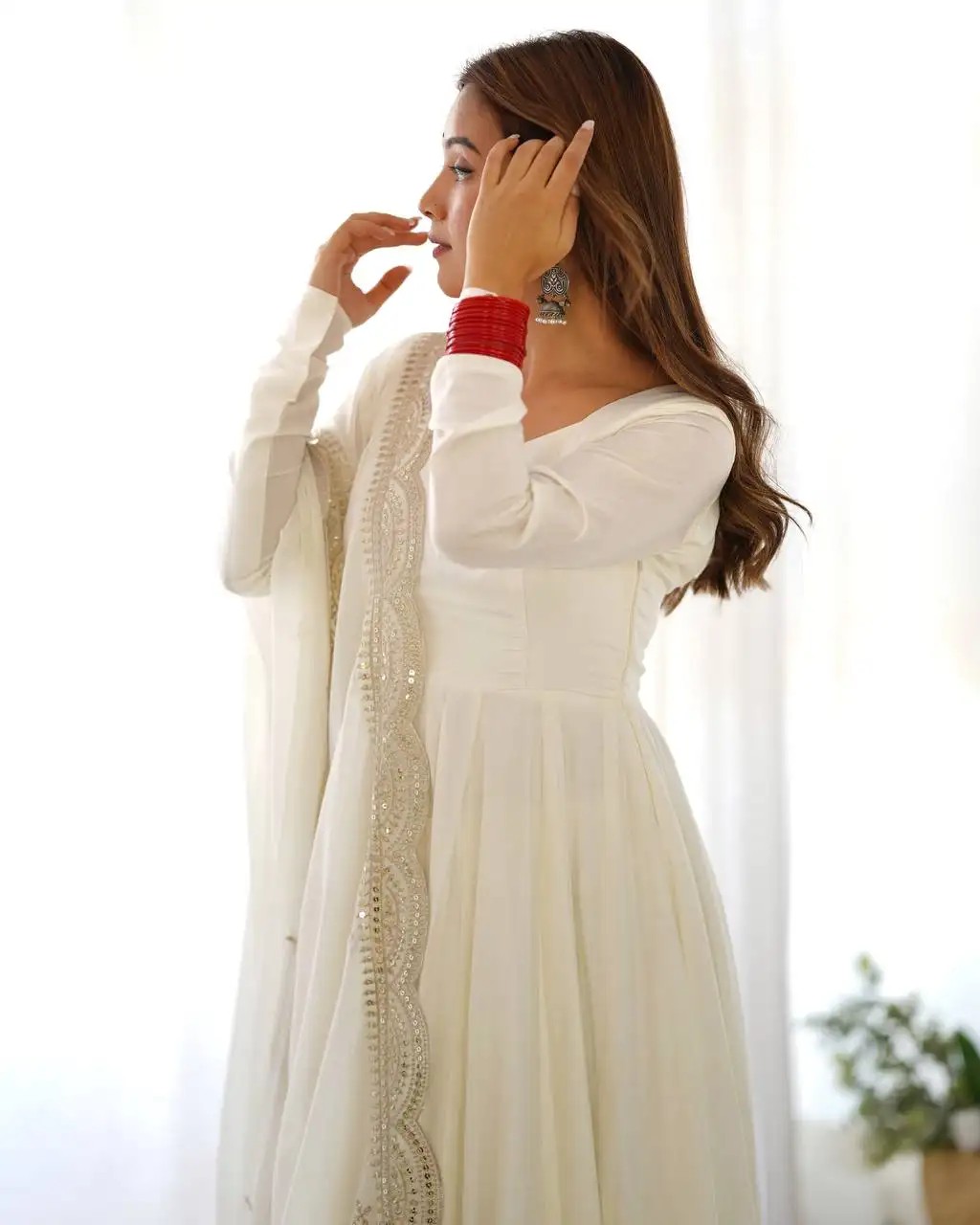 Heavy Pure Roman Silk Chanderi 16 Kali Anarkali Gown With Padded Churidar Sleeves180-day lowest prices