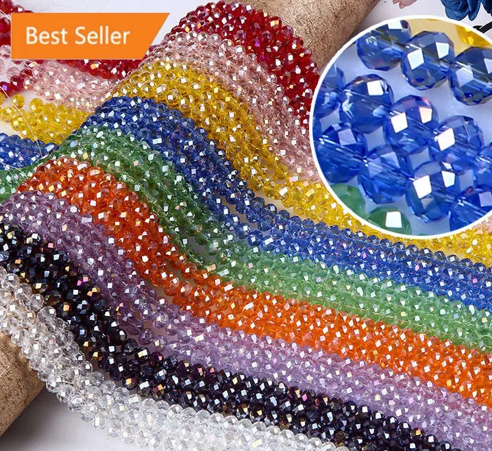 High Quality 4/6/8/10mm Transparent Faceted Round Crystal Glass Rondelle Loose Beads for Jewelry Making DiyReorder rate 16%