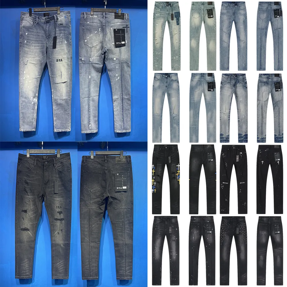 High Quality Designer RTA Mens Denim Jeans Y2k Vintage Acid Washed Streetwear Pants Straight Slim Fit R+A Jeans For Men