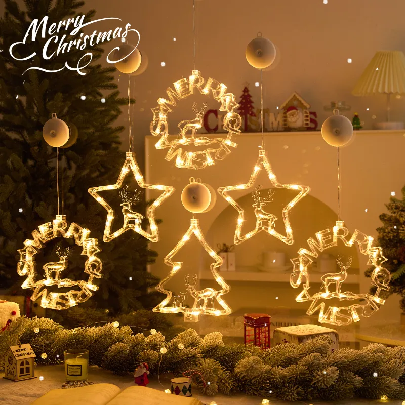 Hot Sale Wholesale New Model Christmas Holiday Decoration Window Display Suction Cup LED Five-Star Lights
