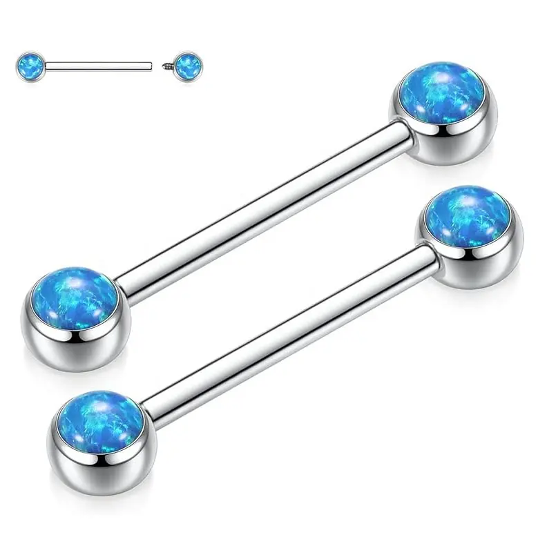 Implant Grade F136 Titanium Clear Opal Stone Bezel Barbell Sexy Nipple Ring Titanium Piercing Jewelry for WomenReorder rate 35%