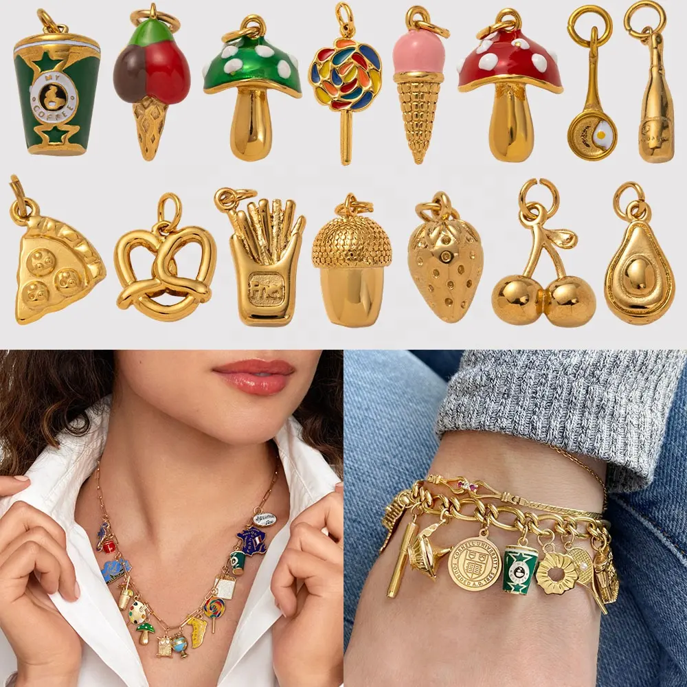JS Wholesale Fashion Jewelry Pendants Charms Gold Stainless Steel Food Theme Mini Keychains For Necklace Bracelet AccessoriesReorder rate 22%