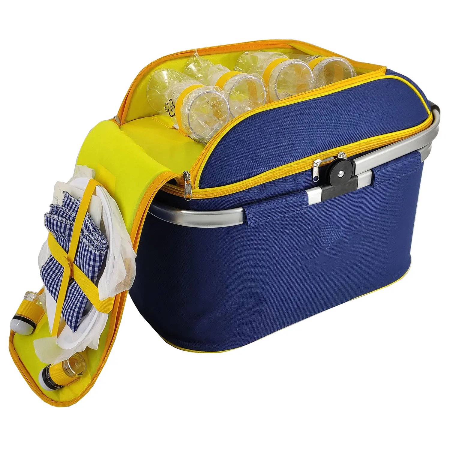 Large Capacity 4-Person Picnic Basket with Collapsible Aluminium Frame Premium Picnic Bags
