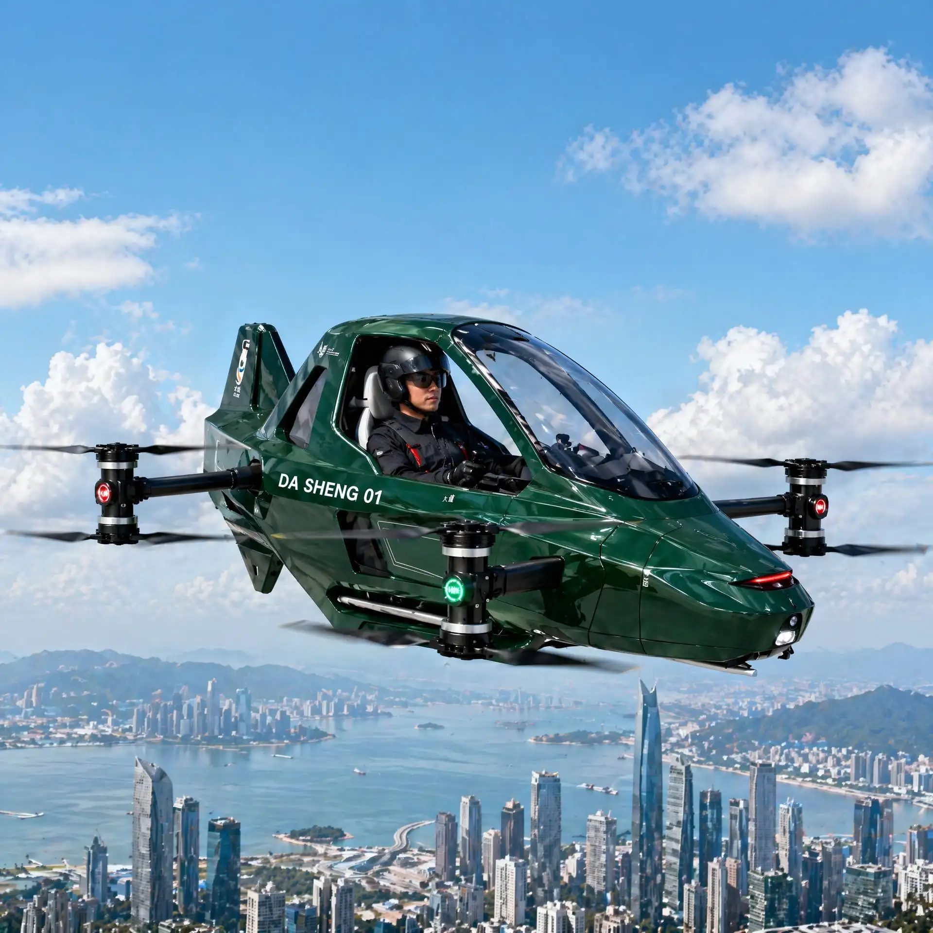 Large Load Carbon Fiber Foldable Flying Car EVTOL Adult Personal Air Transportation Vehicle Multirotor EVTOL Daily Commute 1080P