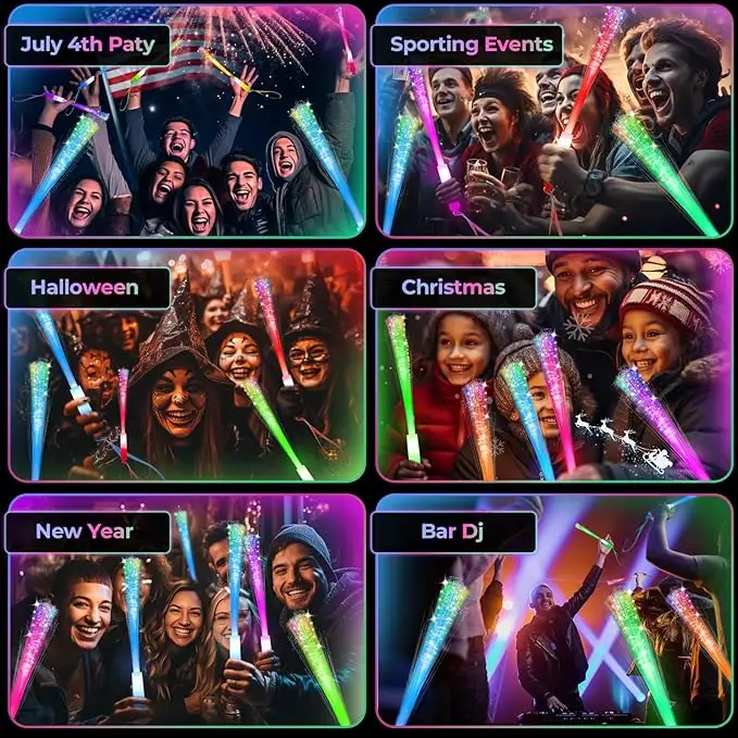 LED Glow Fiber Stick Wholesale Bulk High Saturation Colors Customizable Lighting Music Festival Supply Baton