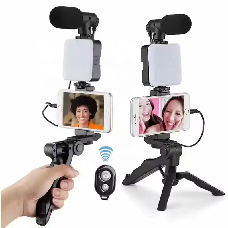 LED Video Lights Kit Rechargeable Foldable 5000K-6500K Color Temperature Live Streaming Vlogging Selfies Mobile Tripod Light