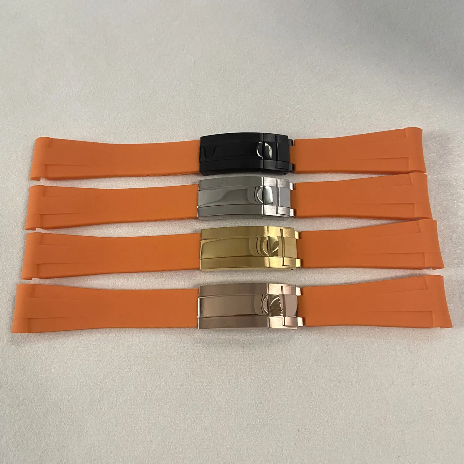 Light Weight Folding Clasp 20mm * 180mm Curved Interface Silicone Orange Rubber Watch StrapReorder rate 35%