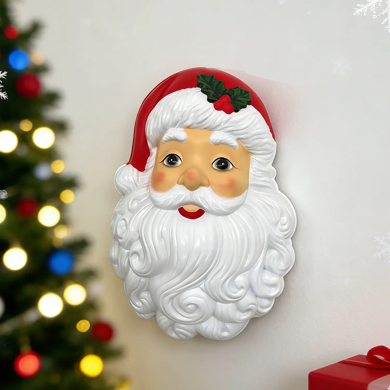 Luminous Traditional Handmade Environment-Friendly Christmas Santa Claus Wall Hanging LED Lighted Multi Color PET Ornament 3*AA