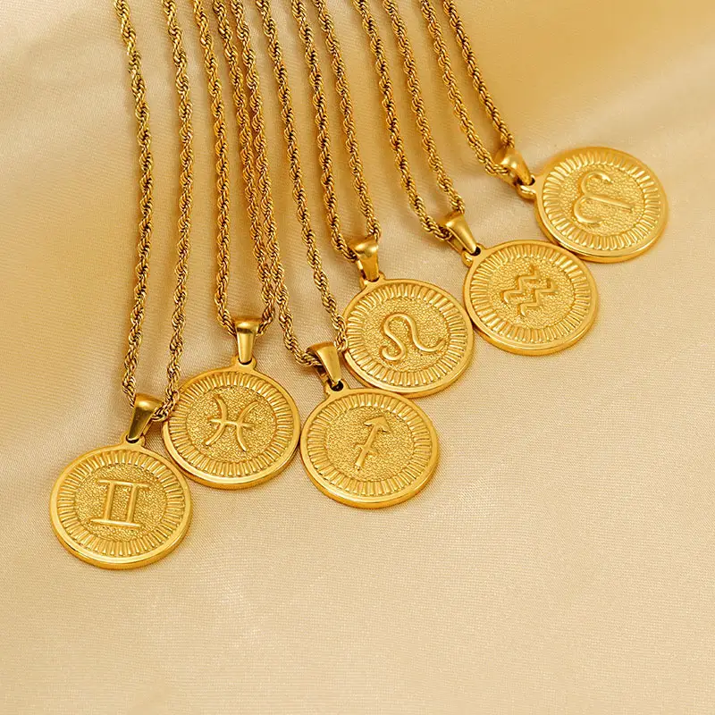 Luxurious Gold Plated Zodiac Features Engraved Exclusive Constellations Symbol Waterproof Hypoallergenic Stainless Steel PendantReorder rate 33%